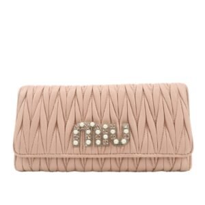 MIU MIU Matelasse Nappa Crystal Leather Hook Long Wallet 5MH109 Used