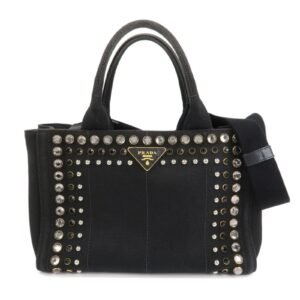 PRADA Triangle Logo Denim Canapa Bijoux 2Way Hand Bag Black B2642B