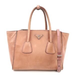 PRADA Triangle Logo Leather 2Way Tote Bag Hand Bag Pink B2625M