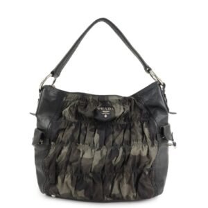 PRADA Logo Nylon Leather Gathered 2Way Shoulder Hand Bag BN4586
