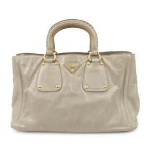 PRADA Triangle Logo Leather 2Way Bag Tote Bag Gray BN2104 Used