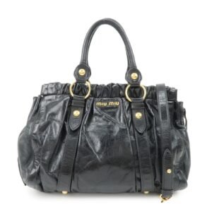 MIU MIU Patent Leather 2Way Tote Bag Shoulder Bag Black RT0383