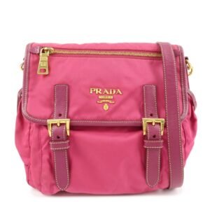 PRADA Nylon Saffiano Leather Flap Messenger Shoulder Bag Pink BT0697 Used