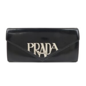 PRADA Leather Bi-Fold Long Wallet Black Silver Hardware 1MH037 Used