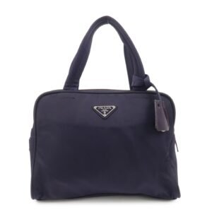 PRADA Triangle Logo Leather Nylon Hand Bag Purple B8495