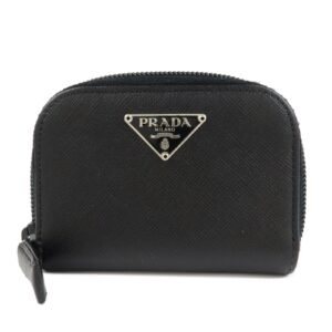 PRADA Triangle Logo Saffiano Leather Round Zippy Coin Case Black