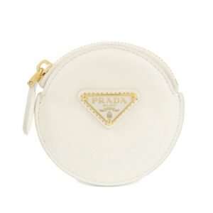 PRADA Triangle Logo Saffiano Leather Coin Case White 1MM006 Used