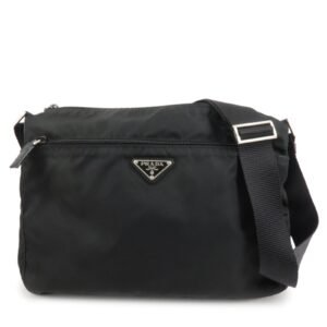 PRADA Triangle Logo Nylon Leather Shoulder bag Black