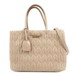 MIU MIU Leather Ribbon 2Way Shoulder Bag Hand Bag Tote Bag Beige RN1096
