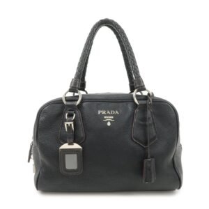 PRADA Logo Leather Hand Bag Mini Boston Bag Black BL0471 Used