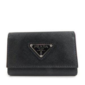 PRADA Triangle Logo Saffiano Leather Key Case Black 1M0222 Used