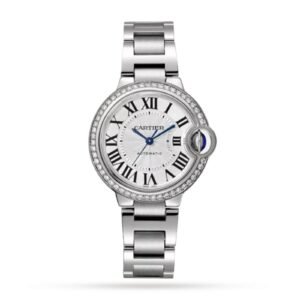 Cartier Ballon Bleu de Cartier watch, 33mm, mechanical movement with automatic winding, steel, diamonds-P17311146