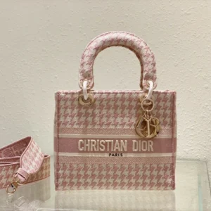 Five compartment embroidered pink bird check handbag Size:24cm