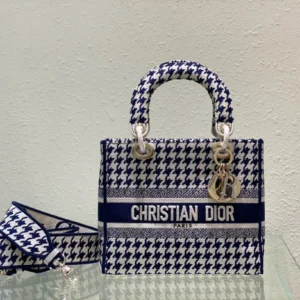 Five compartment embroidered blue bird check bag Size:24cm