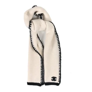 Chanel Cashmere Silk CC Knitted Scarf White