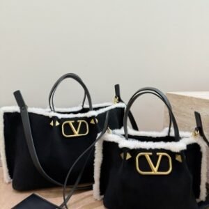 Valentino Suede Lambswool Tote Bag black